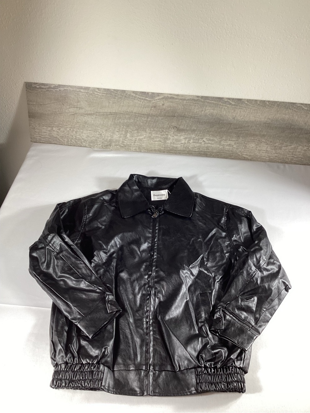 Beginning Boutique Abbi Black Faux Leather Oversized Bomber Jacket XS US 2